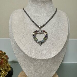 Multistone Silver Heart pendant with popcorn chain